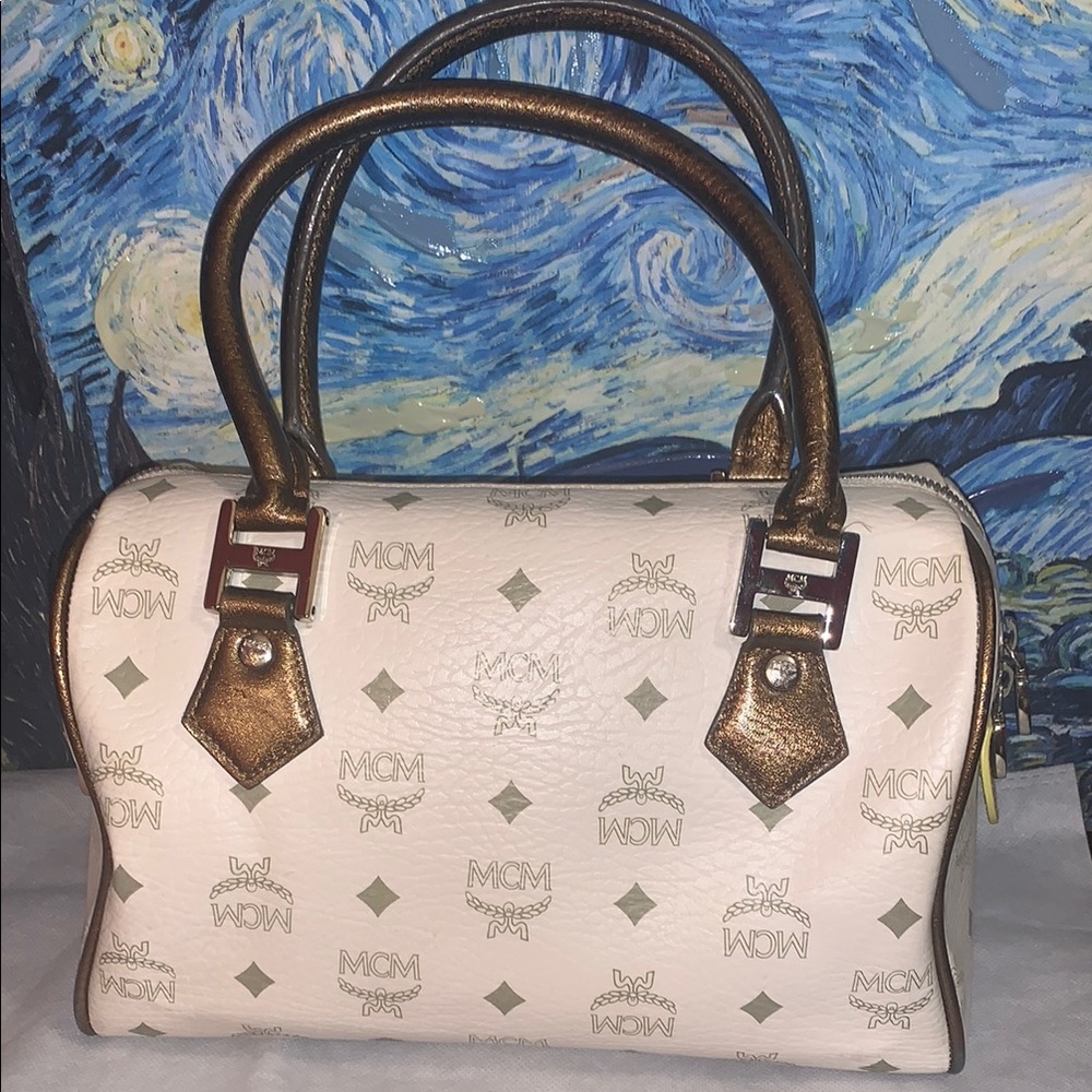 MCM White and Gold Satchel Bag - Picture 3 of 16
